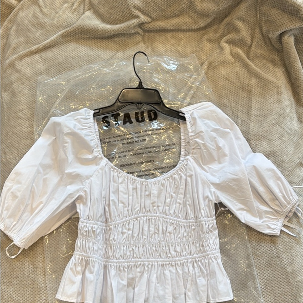 STAUD White Ruched Blouse